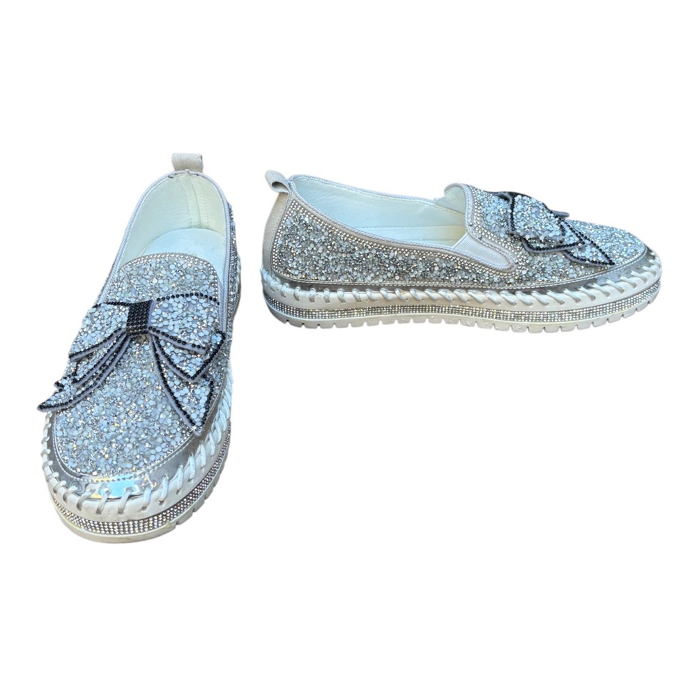 Speusurea Women’s 10/10.5 All Over Rhinestone Slip On  Platform Loafer With Bow - Picture 10 of 13